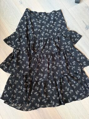 The Kooples Black Skirt with White Floral Print
